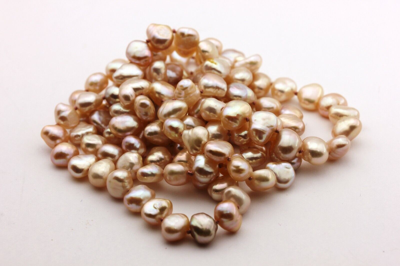 freshwater pearl strand necklace 34 inch pink baroque shapes 7-7.5mm 42.8g