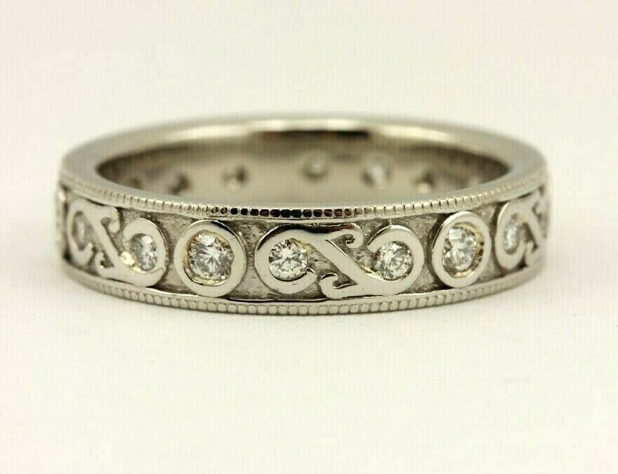 palladium woman's wedding band ring 0.39ctw round diamonds size6.25 estate 4.66g