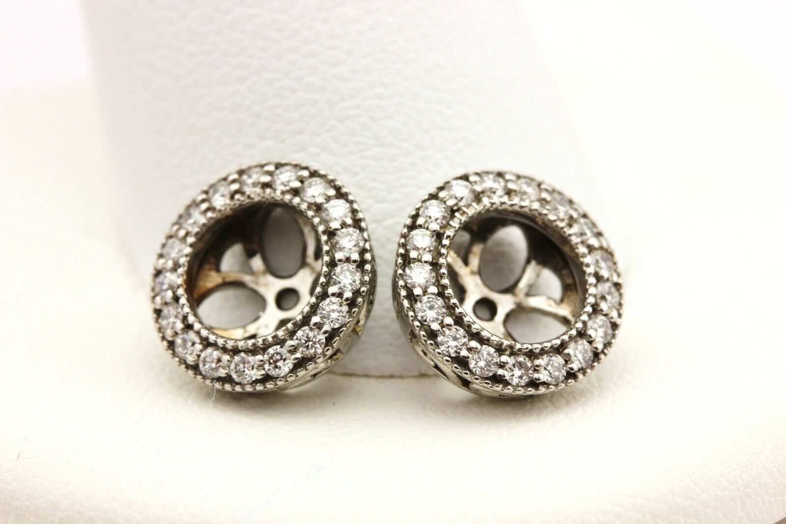 14k white gold 0.36ctw round diamond stud earring jackets 1ct 6.5mm centers NEW