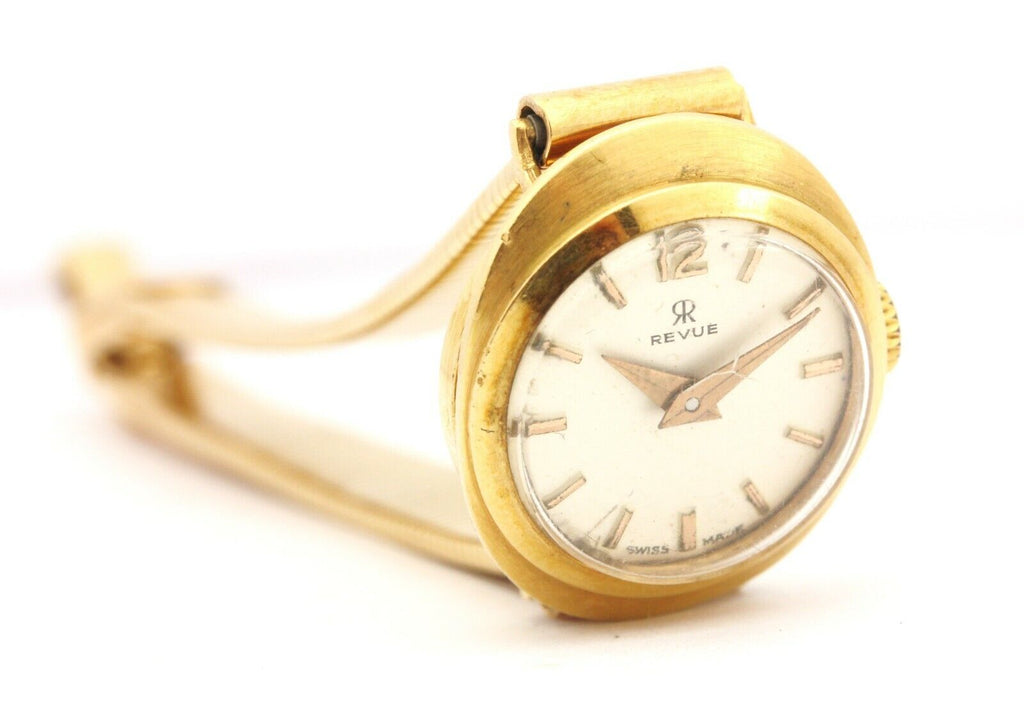 REVUE 17 jewel wrist watch 18k yellow gold 5 inch 22.5g vintage 750 233 VI