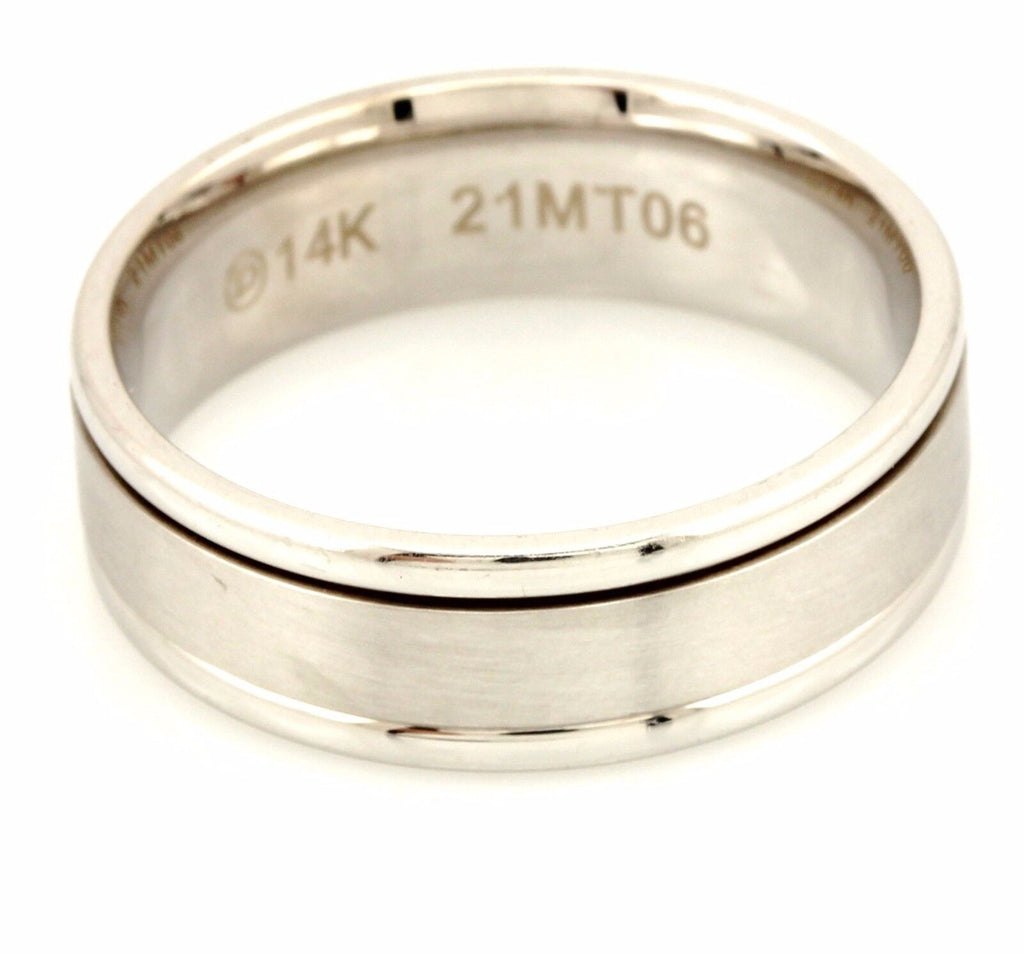 14k white gold Men's Dora ring 7mm wedding band sz10 satin center 8.73g