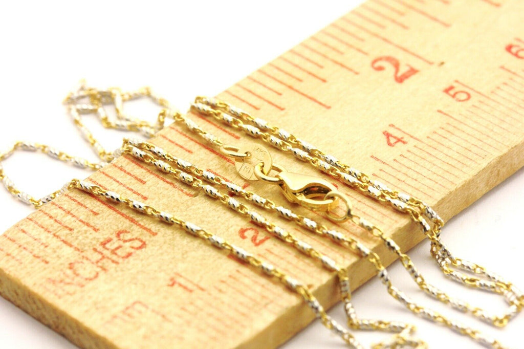 14k gold two tone razo chain necklace lobster 16 inch 0.9mm 2.33g new