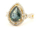 14k yellow gold blue sapphire pear double halo diamond ring size 7 4.40g new