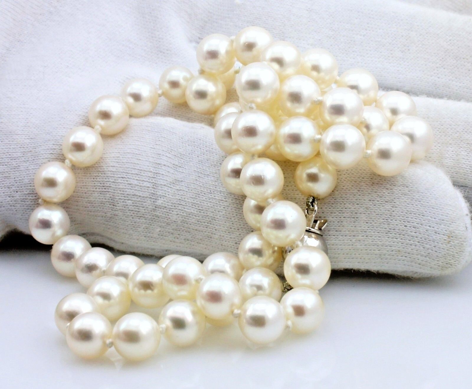 14k white gold 18" 5.5-7mm round Akoya cultured pearl strand necklace estate