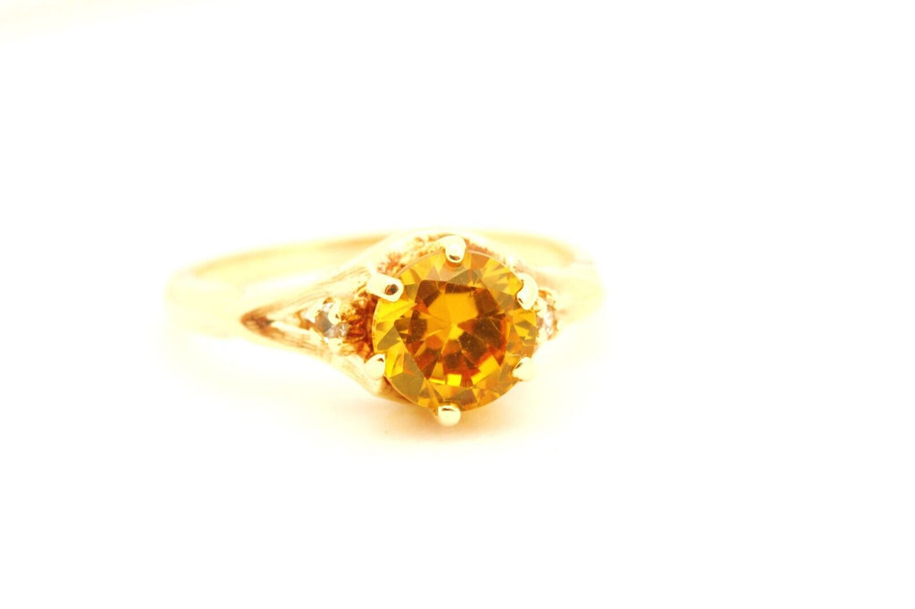 14k yellow gold three stone ring yellow sapphire diamond size 7 3.50g vintage