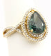 14k yellow gold blue sapphire pear double halo diamond ring size 7 4.40g new