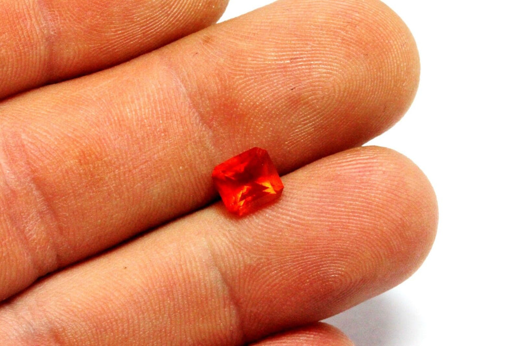 natural fire opal 1.08ct square faceted 6.97x6.44x4.66mm transparent orange new