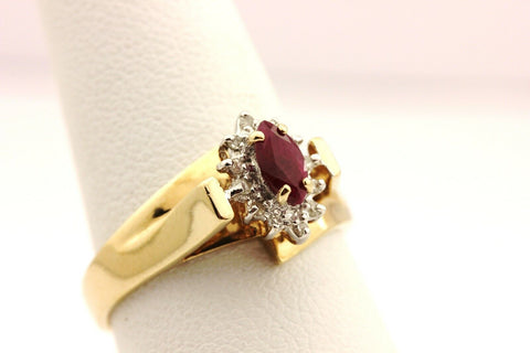 10k yellow gold red marquise ruby diamond halo ring 2.77g size 7.5 estate