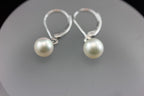 14k white gold 1 inch drop dangle 7.5mm round white cultured pearl earrings NEW