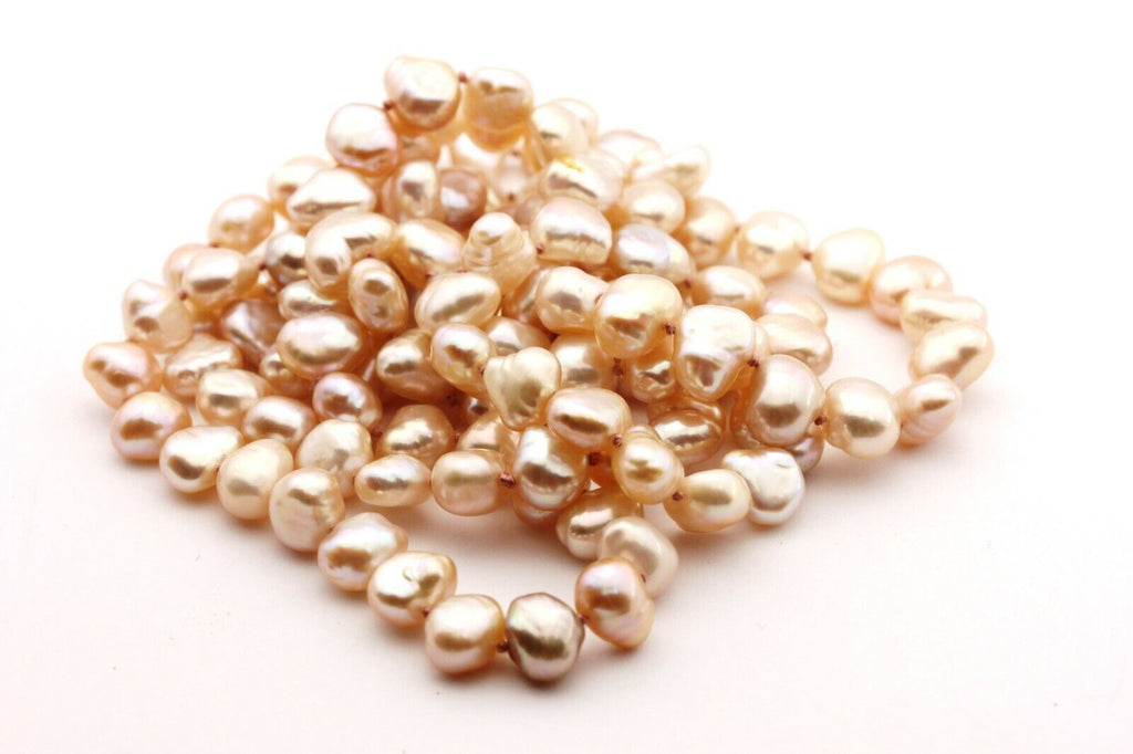 freshwater pearl strand necklace 34 inch pink baroque shapes 7-7.5mm 42.8g