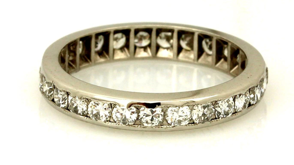 Platinum .81ctw round diamond eternity wedding band sz 4.25 ring vintage estate
