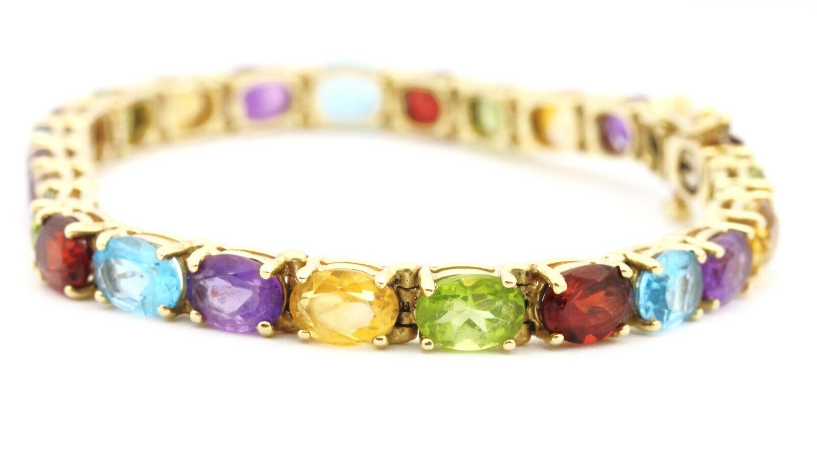 14k yellow gold 15ctw natural gemstone tennis bracelet 7 inch 14.27g vintage