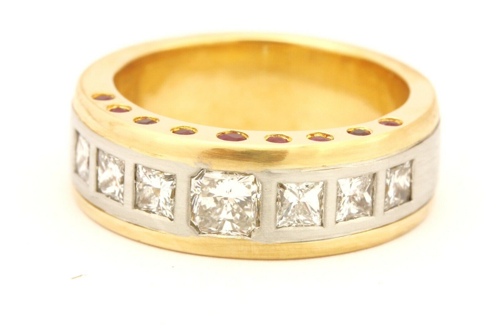 platinum 18k yellow gold diamond ruby 7.5mm band ring size 8 15.47g vintage