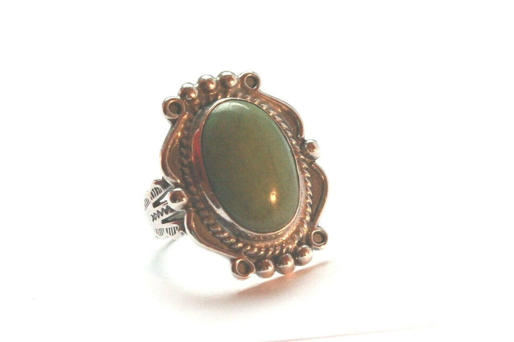 silver Navajo Native green turquoise ring size 6.5 8.2g 1960s estate vintage
