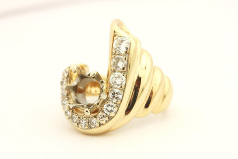 14k yellow gold 0.50ctw diamond semimount initial J ring size 5.5 7.64g vintage