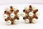 14k yellow gold garnet pearl drop dangle stud earrings 1.75 inch 12g vintage