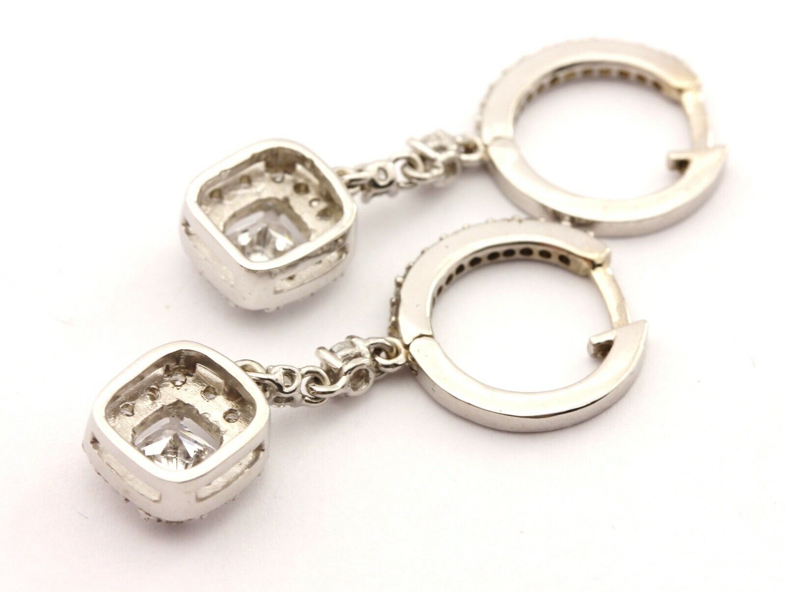 14k white gold 1.54ctw natural diamond dangle drop huggie hoop earrings 4.6g new