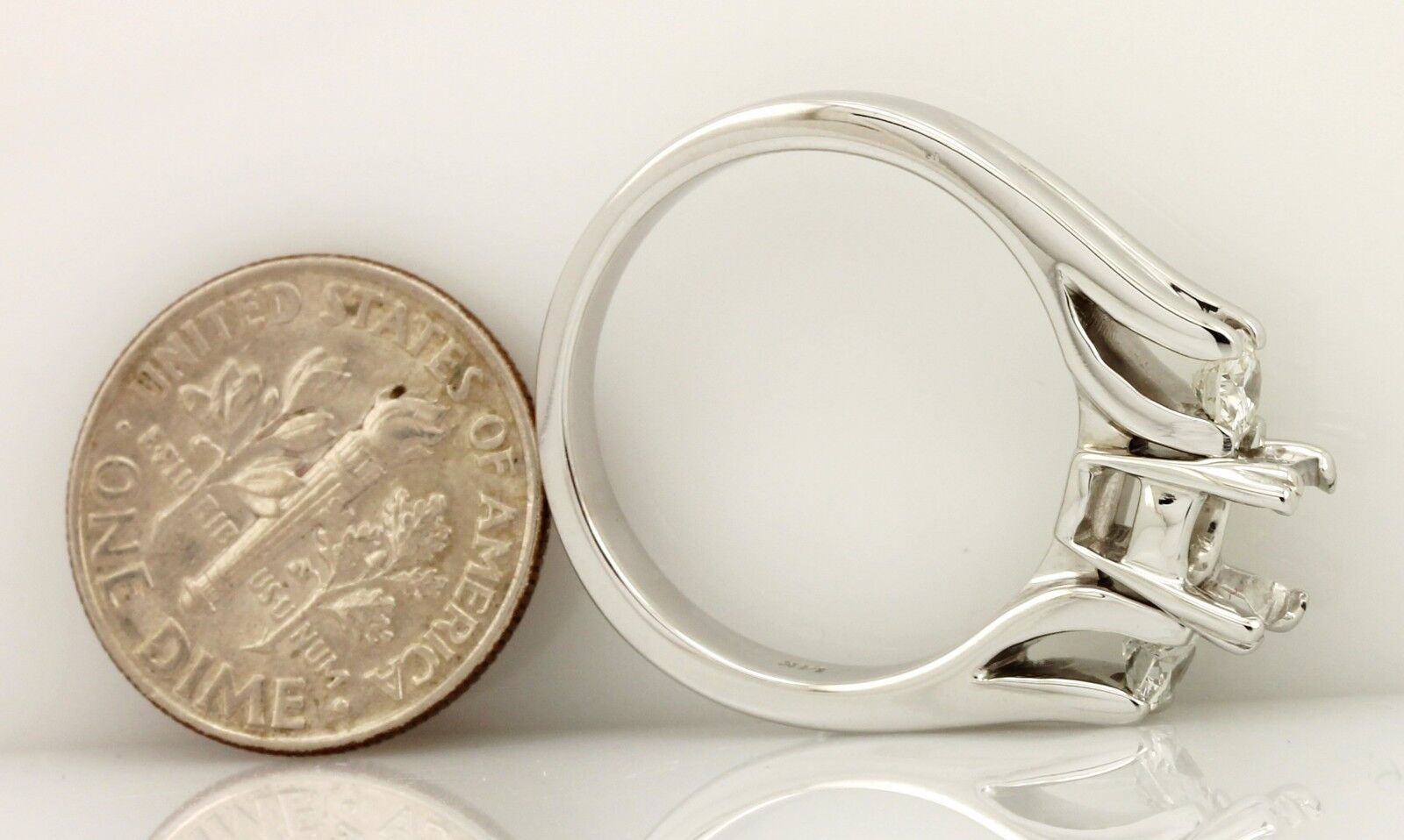 14k white gold 3 stone diamond engagement ring semi mount 0.46ctw sz 8.25 6.98g