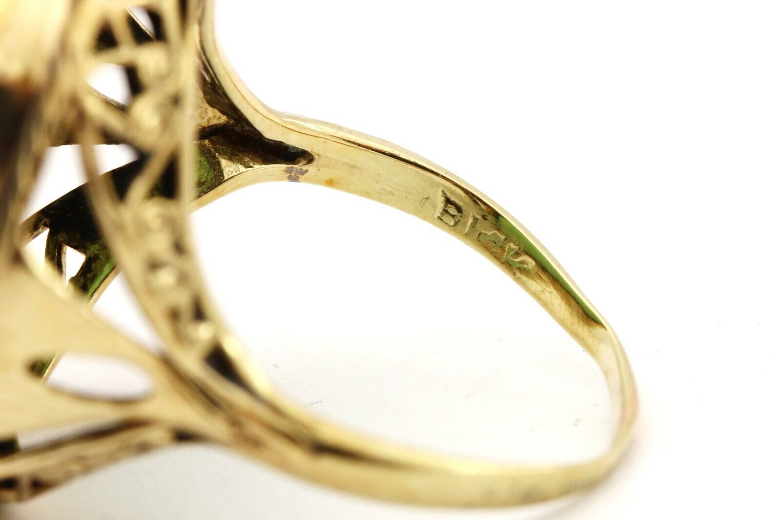 14k yellow gold oval green chalcedony vintage antique ring size 5.75 6.7g