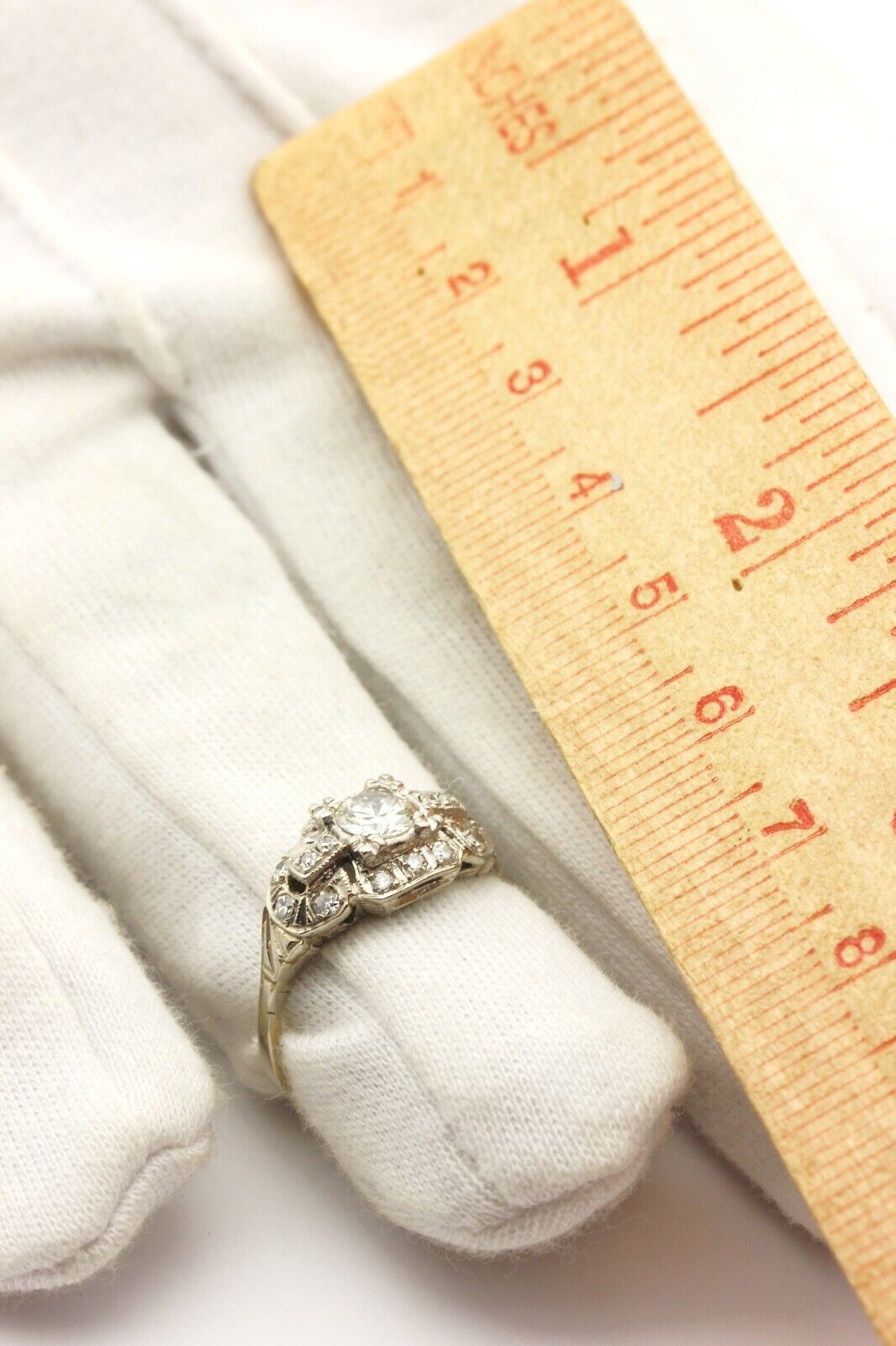 14k white gold 0.68ctw diamond ring band engagement 2.93g size 6.75 vintage