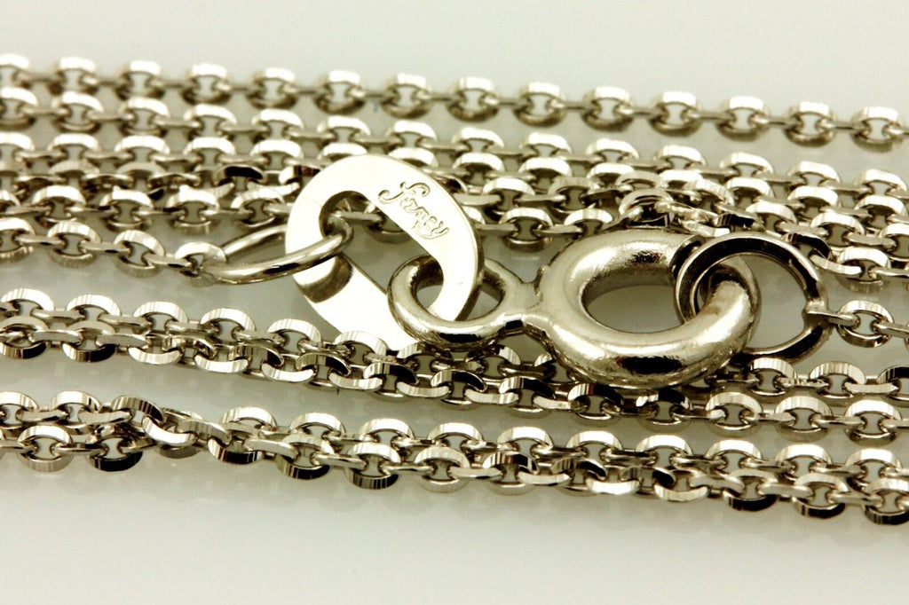 14k white gold oval diamond cut rolo 16" 0.65mm chain spring ring 1.33g Italy