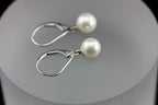 14k white gold 1 inch drop dangle 7.5mm round white cultured pearl earrings NEW