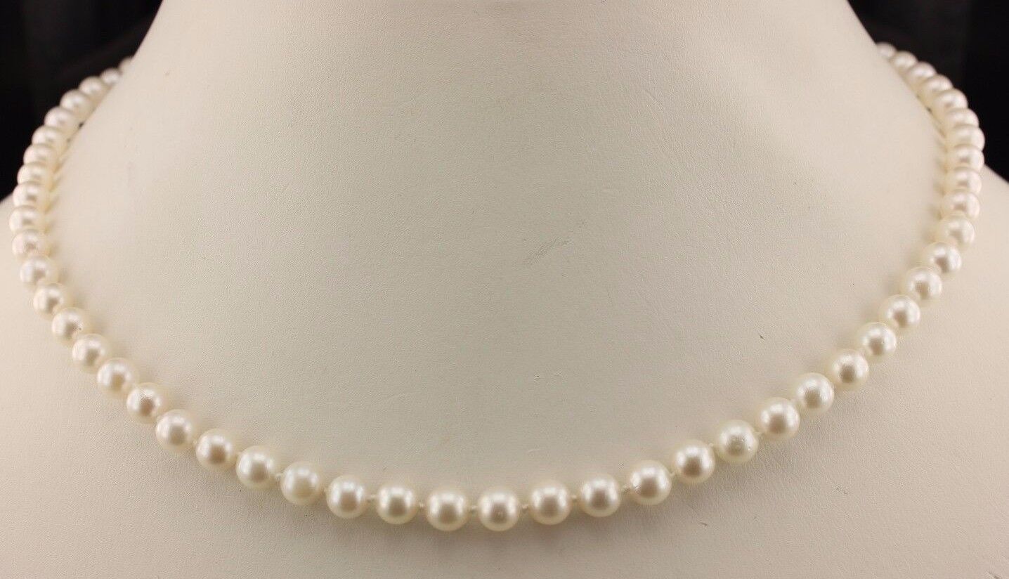 14k yellow gold 18" 5.5-6mm round white cultured pearl necklace strand NEW