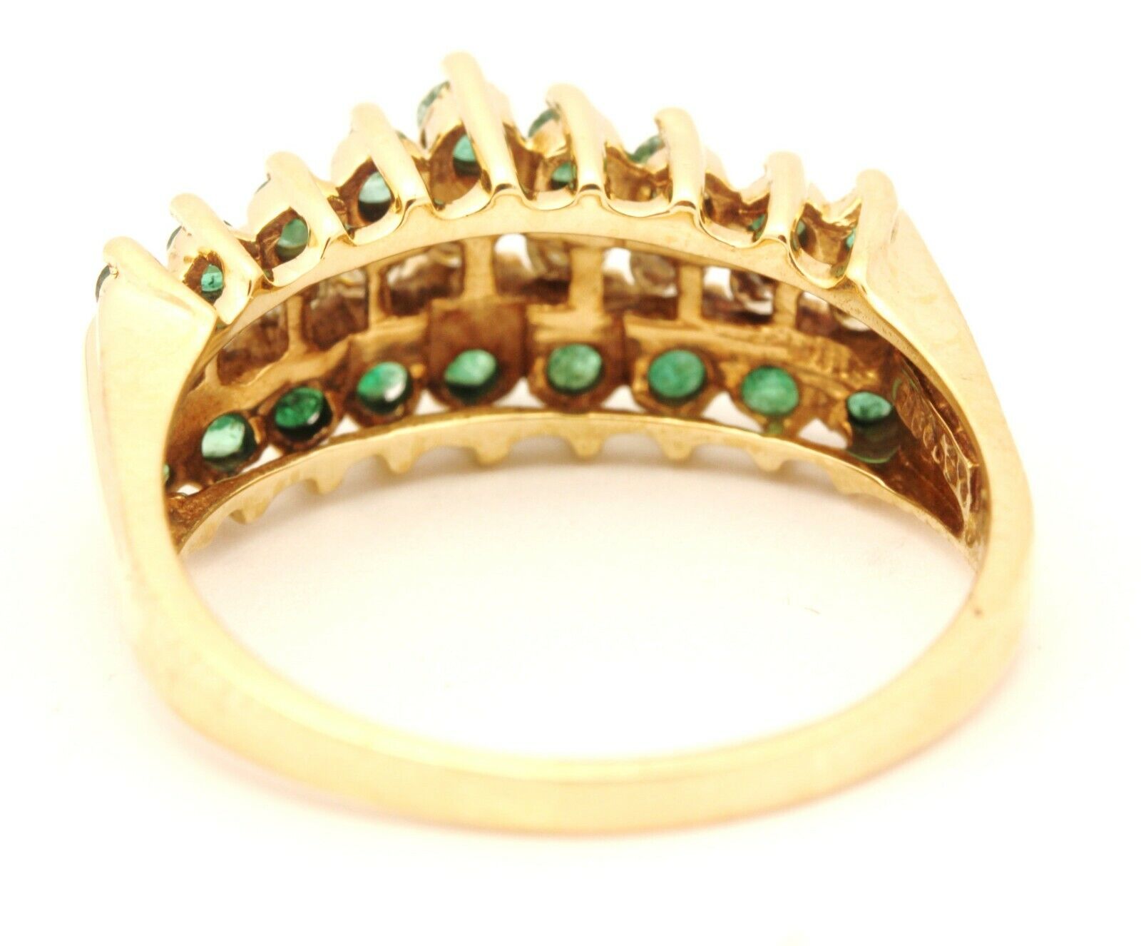 10k yellow gold green emerald diamond band ring size 9.75 4.70g vintage estate