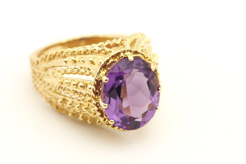 14k yellow gold 4.5ct purple amethyst ring size 6 7.36g vintage estate cathedral