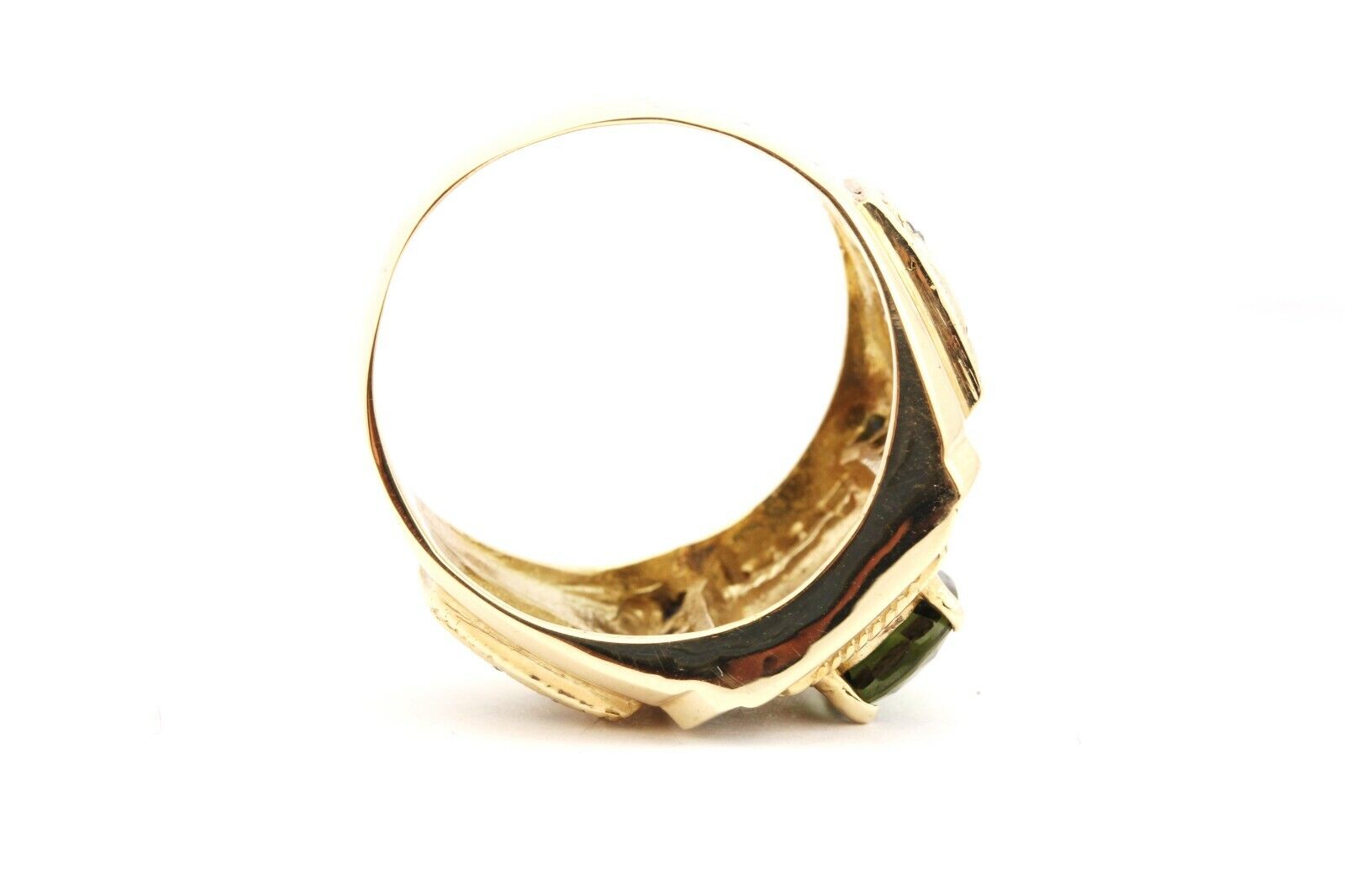 14k yellow gold oval green tourmaline blue sapphire diamond ring size 13 14.2g