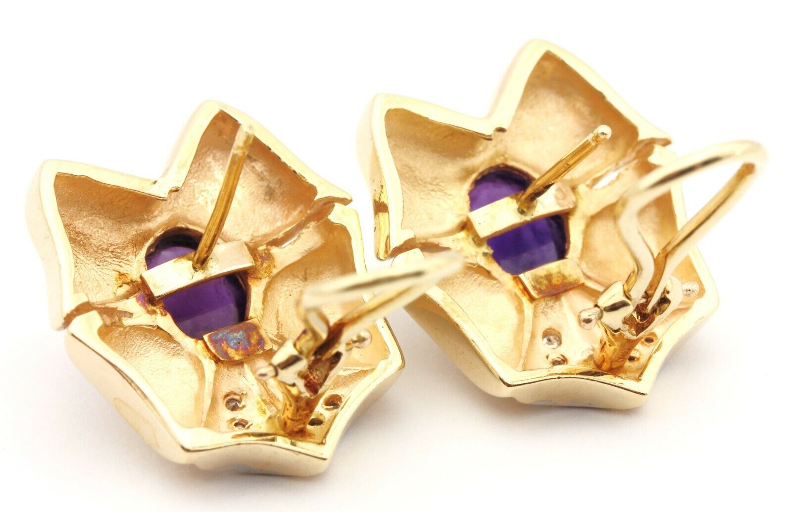 14k yellow gold amethyst diamond omega back 1 inch earrings 14.54g vintage