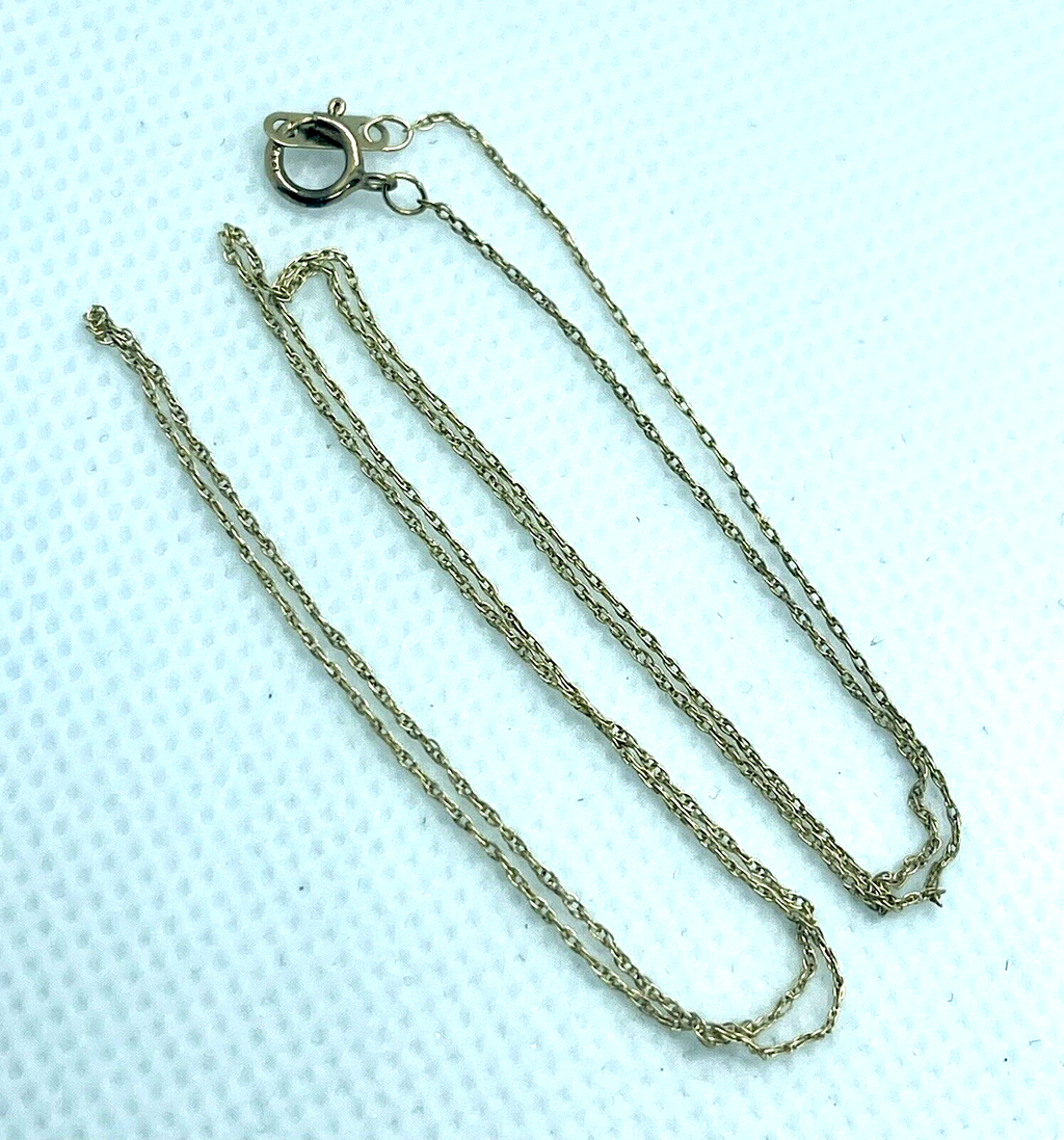 10k yellow gold thin rope chain necklace spring ring 19 inch 0.8mm 0.7g estate