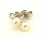 14k white gold 4-4.5mm white round cultured pearl stud earrings NEW