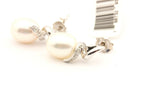 14k white gold 0.03ctw diamond 7.75mm oval freshwater pearl stud earrings 4.5g