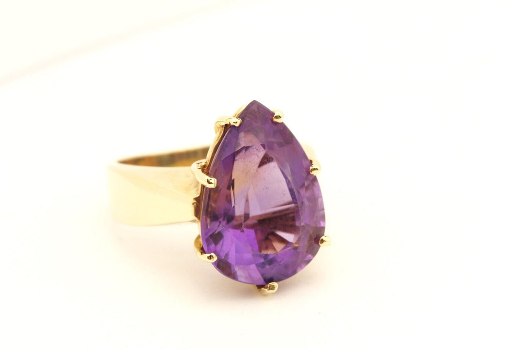 10k yellow gold 11ct purple amethyst pear shape ring size 7.5 7.46g vintage