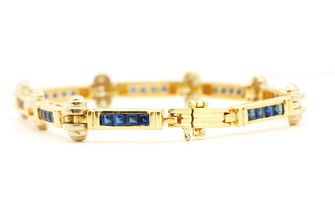 14k yellow gold 3.20ctw blue sapphire bracelet 7 inch 19.12g vintage estate