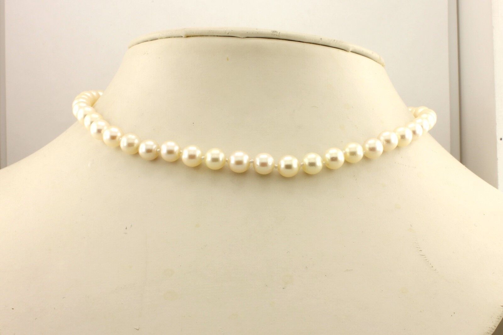 16 inch round cultured pearl strand necklace cream 7-7.5mm 14k white gold clasp