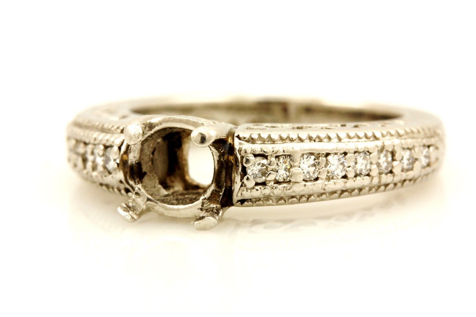 platinum 5.3mm round 0.55ct semi mount diamond engagement ring 0.15ctw band sz 4