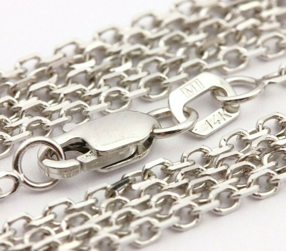 14k white gold diamond cut rolo chain necklace lobster 18 inch 1.1mm 2.56g new