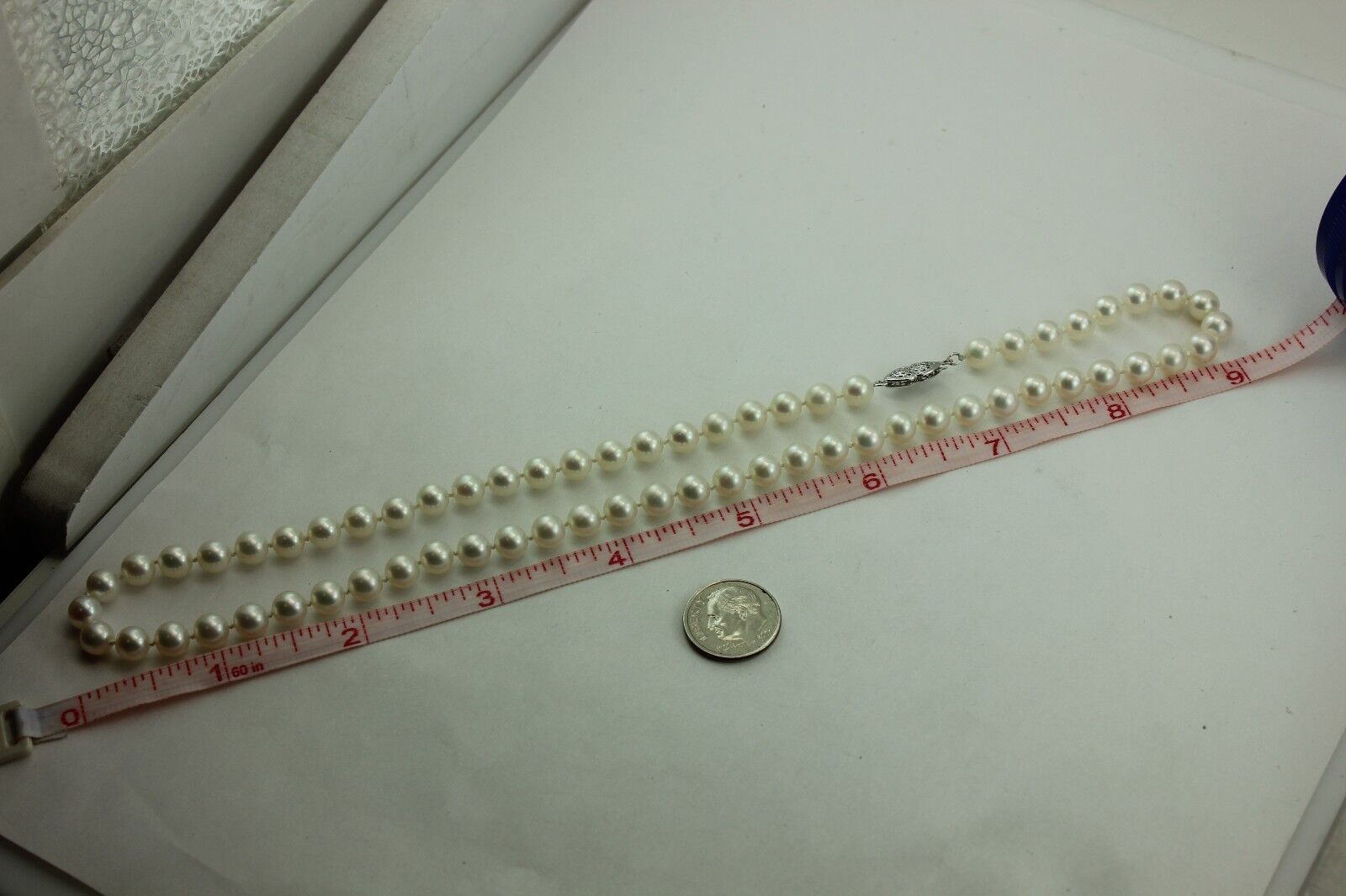 14k white gold 18" 6 mm white round cultured pearl strand necklace NEW