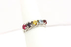 14k white gold 5 gemstone 1.11ctw braided Mother's ring band size 7.75 3.15g