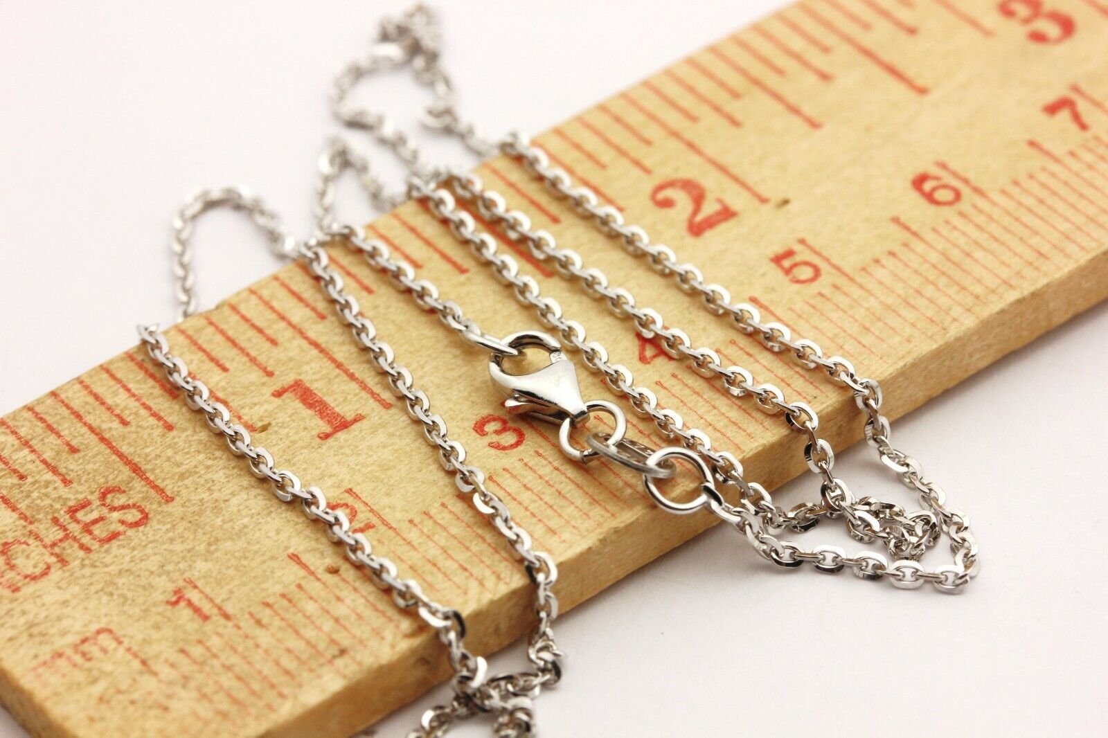 14k white gold dia-cut oval rolo cable chain necklace 16 inch 1.4mm 2.48g new