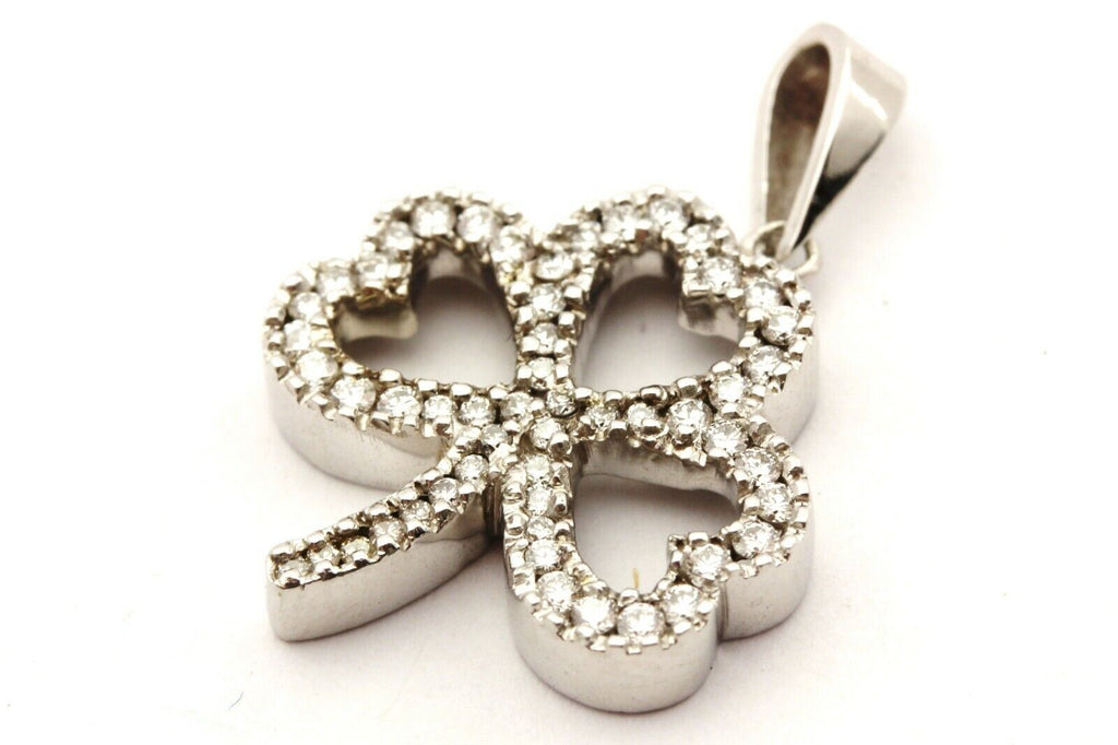 14k white gold 0.30ctw round brilliant diamond shamrock clover pendant 2.7g new