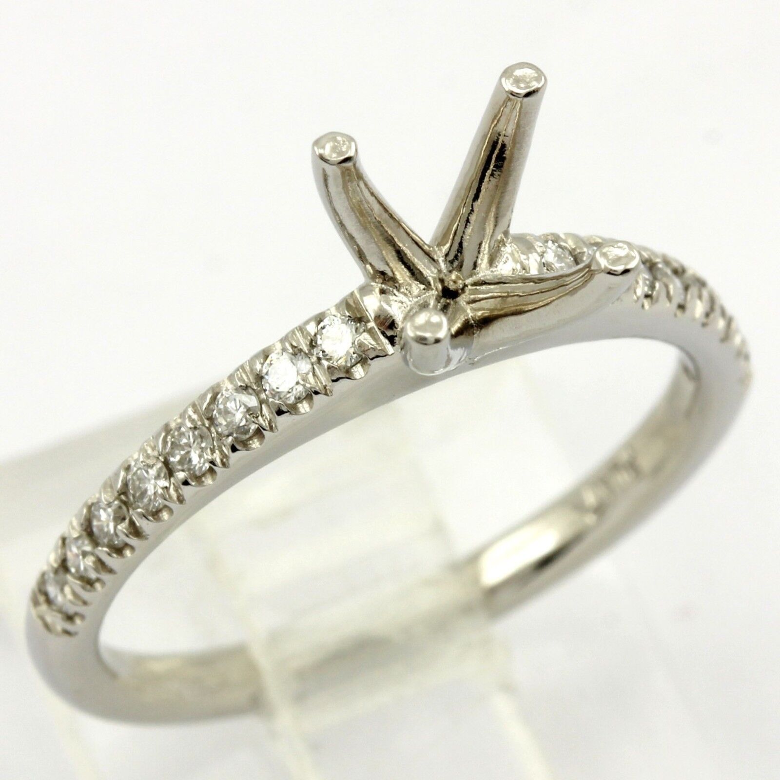 Platinum 1ct round engagement ring semi mount 0.19ctw diamond accents 4.66g NEW