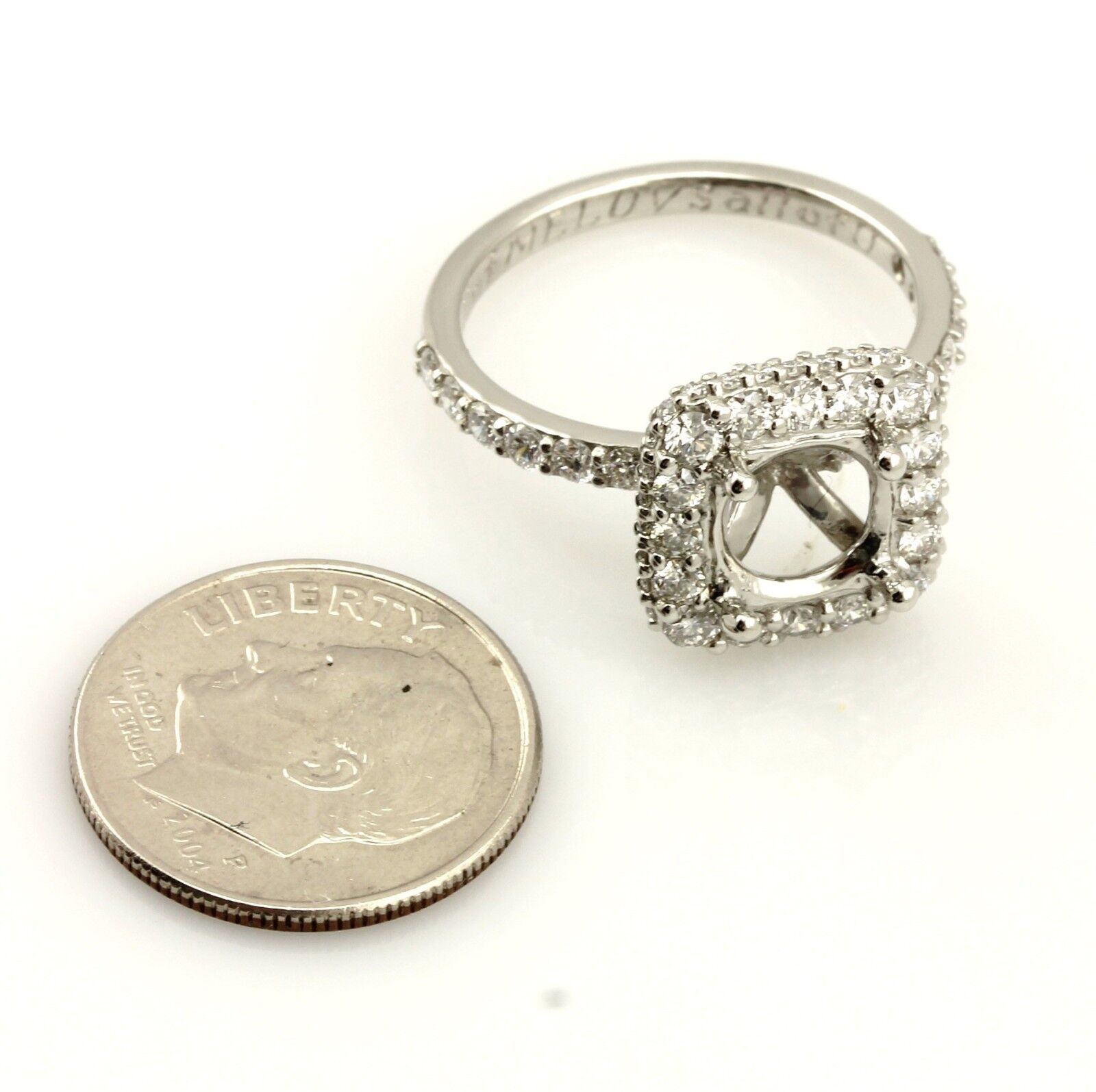 Platinum diamond halo engagement ring 7.4mm semi mount 1.11ctw accents NEW 6.04g