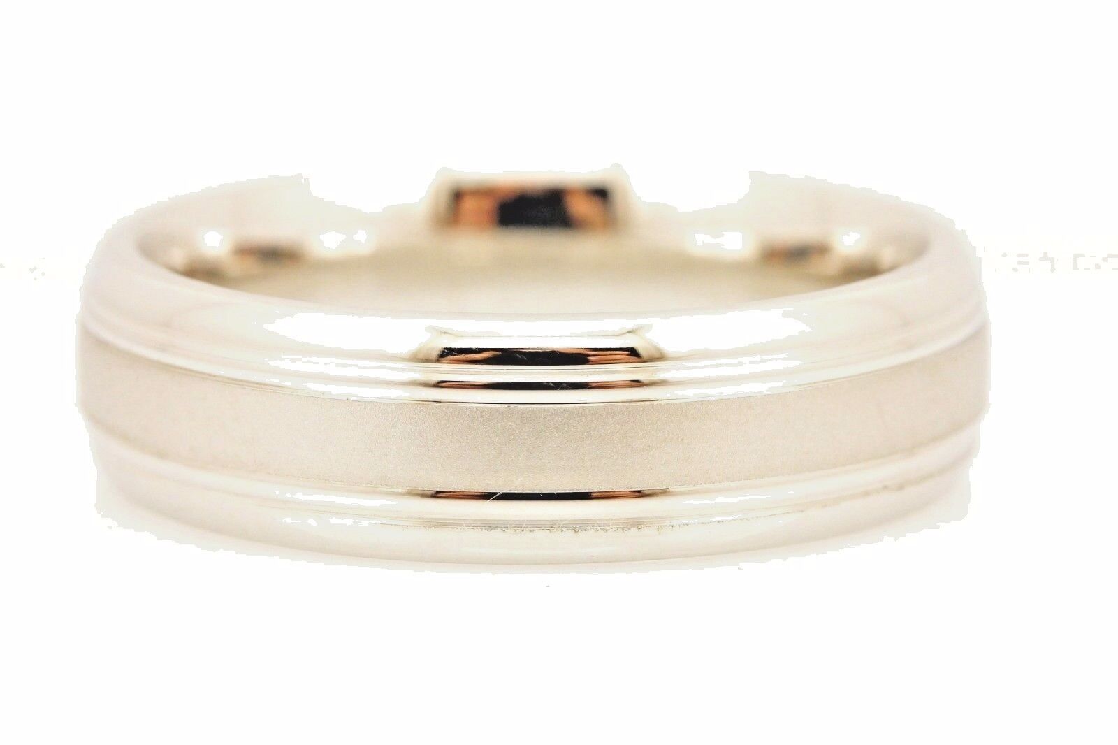 14k white gold wedding band satin center grooved edge 6.5mm size 10 9.52g men's