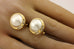 18k yellow gold 16mm round white Mabe pearl earring studs 0.30ctw diamonds omega