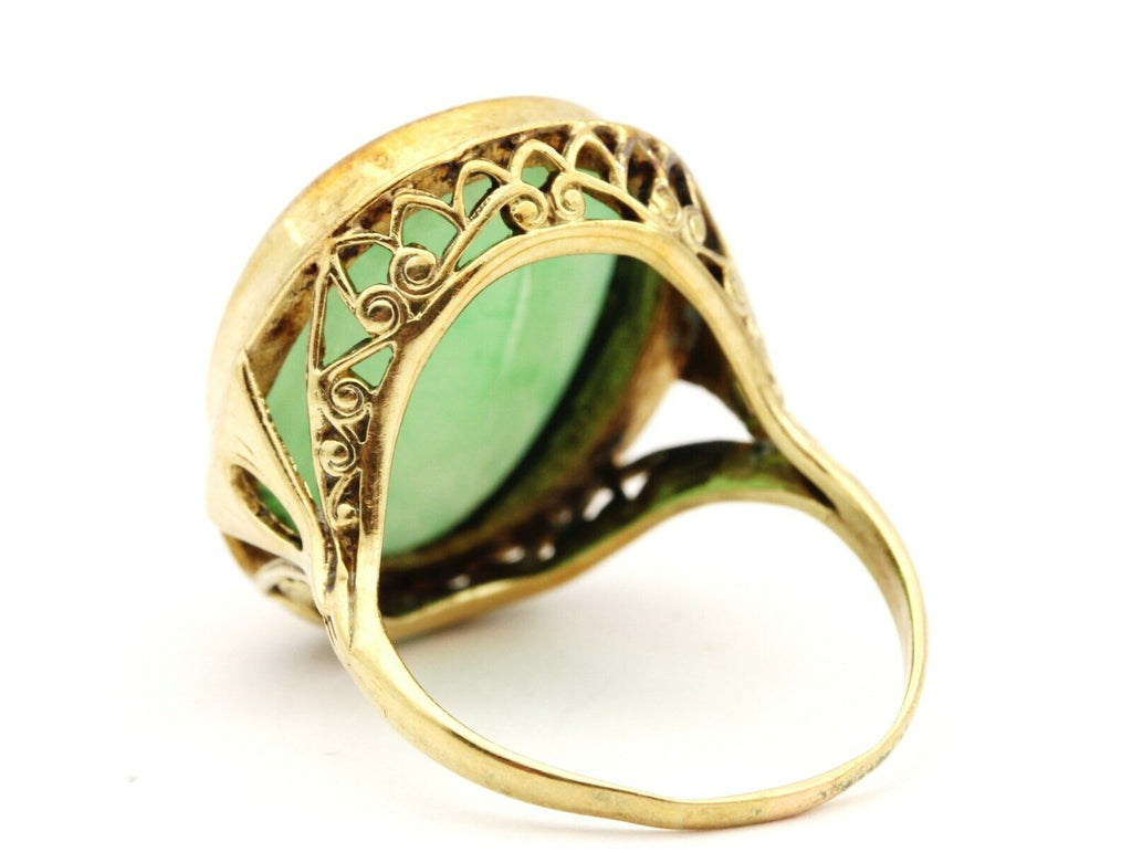 14k yellow gold oval green chalcedony vintage antique ring size 5.75 6.7g