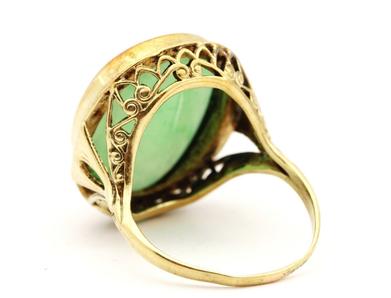 14k yellow gold oval green chalcedony vintage antique ring size 5.75 6.7g