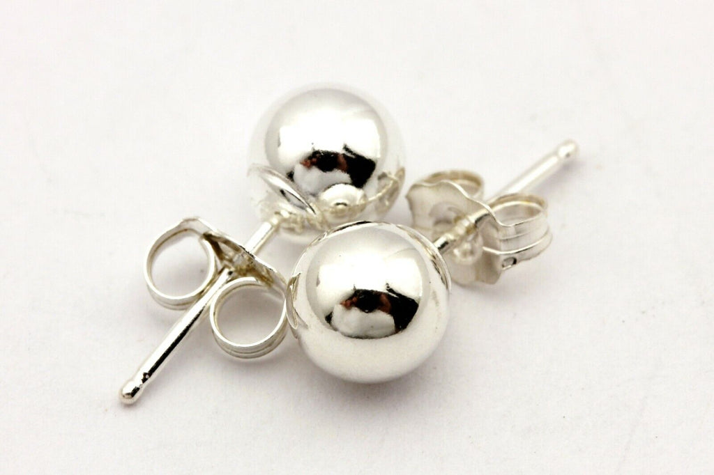 925 sterling silver 6mm ball earrings stud bright polished bead new 0.7g